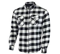 Bikers Gear Australia Kevlar Lined Motorcycle Cruiser Flannel Shirt with CE1621-1 Removable Armour, Black/White, Size Medium