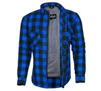 Bikers Gear Australia Motorcycle Kevlar Aramid Lined Protective Flannel Shirt, Blue/Black with CE 1621-1 Removable Armour Size 4XL