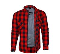 Bikers Gear Australia Motorcycle Kevlar Aramid Lined Protective Flannel Shirt, Red/Black with CE 1621-1 Removable Armour Size Small
