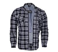 Bikers Gear Australia Motorcycle Kevlar Aramid Lined Protective Flannel Shirt Stripe, Black and White with CE 1621-1 Removable Armour Size L