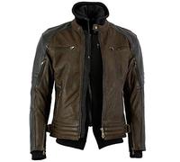 Bikers Gear Australia New Craig Waxed Nubuck Premium Leather with Removable Hoodie Motorcycle Jacket, CE 1621-1 Removable 5 Piece Armour, Brown/Black, Size 2XL
