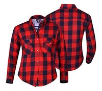 BIKERS GEAR AUSTRALIA PHILLIP ISLAND BG Women's Motorcycle Shirt - Kevlar Armoured Shirt with CE Approved Armour, Red, Size 20, Regular Fit, Long Sleeve, Checkered Plaid