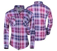 BIKERS GEAR AUSTRALIA PHILLIP ISLAND BG Women's Motorcycle Shirt - Kevlar Armoured Shirt with CE Approved Armour, Long Sleeve, Regular Fit, Chk Pink, Size 8