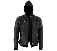 Bikers Gear Australia Unisex Lj1111l The Craig Motorcycle Jacket Nubuck Waxed Cowhide Leather Hoodie with 5 Point Armour Full Black, Charcoal Black, L