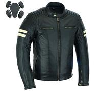 Bikers Gear Leather Motorcycle Jacket - Cafe Racer Motorbike Jackets for Men with Genuine Biker CE Armour Genuine Leather Jacket for Weather Resistant (S, Blk/Wht)