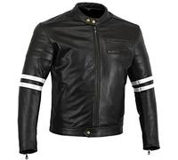 Bikers Gear The Rocker Motorcycle Black Leather Cafe Racer Jacket CE1621-1 PU Armour, White, UK 50 EU 60 5XL