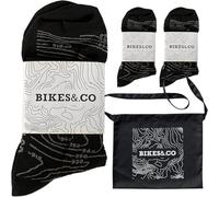 Bikes&.co Cycling Socks - 3-Pack with Free Musette Bag - Breathable All Season - Black Contour Lines - Small (UK 8-9)