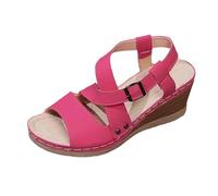 BIKETAFUWY Women's Sandals Platform Sandals | Leather Open Toe Wide Front Strap Buckle Back Strap Side Cut Out Summer Beach City Sandals, 01 Hot Pink, 8 UK
