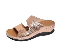 BIKETAFUWY Women's Sandals Slip-On Sandals Sandals Open Toe Open Toe Sandals | Croco Effect Slip-On Sandals | Open Toe Flat Sole Beach Holiday City Walk, 01 Rose Gold, 6 UK