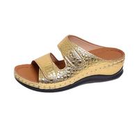 BIKETAFUWY Women's Sandals Slip-On Sandals Sandals Open Toe Open Toe Sandals | Croco Effect Slip-On Sandals | Open Toe Flat Sole Beach Holiday City Walk, 01 gold, 7 UK