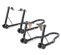 BikeTek Motorcycle Track Paddock Stand - Heavy Duty Rear Wheel Maintenance Stand - Lift Stand for Motorbikes (Black Front & Rear Set)