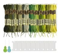 BIKHYY 30 Skeins Friendship Bracelets Floss Embroidery Cotton Floss Cross Stitch Threads Embroidery Strings for DIY Art Sewing Craft, with 10 Floss Bobbins, 2 Embroidery Needles (Green)