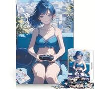 Bikini Anime Girl Gamer Puzzles for Adults 1000 Piece Reasoning Practice Peaceful Recreation Interlock Well Seasonal Gift (38x26cm)