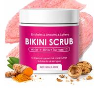 Bikini Area Body Scrub with 10% AH BHA & Turmeric, Natural Exfoliating Body Scrub for Bikini Underarm Inner Thighs, Body Exfoliator for Post-Shave Skin, Moisturizes & Nourishes Skin, Evens Skin Tone