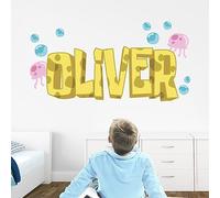 Bikini Bottom-Inspired Personalized Name Decal: Playful Ocean Wall Sticker for Kids' Room - Peel & Stick Fun with Customized Letters - MR2018