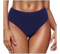 Bikini Bottoms for Women Solid Color Middle Rise Swimsuit Tankini Briefs Retro Full Coverage Triangle Swim Trunks Pleated Floral Beach Underwear Brief Quick Dry Fabric