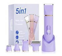 Bikini Epilator 5-in-1 for Women, Cordless Electric Body Razor IPX7 Waterproof, 5 Interchangeable Heads for Hair Removal on Face, Legs & Intimate Area, Ceramic Blade, USB Rechargeable (Purple)