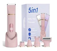 Bikini Epilator 5-in-1 for Women, Cordless Electric Body Razor IPX7 Waterproof, 5 Interchangeable Heads for Hair Removal on Face, Legs & Intimate Area, Ceramic Blade, USB Rechargeable (Pink)
