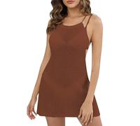 Bikini Glitter Sexy Backless Knitted Dress for Women with Tie Detail, Beach Cover for Swimsuits and Summer Holidays Bikini Without Straps Women, coffee, L