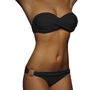 Bikini Set For Women Womens Detachable Strap High Waisted Bikini Sets Metal Ring Sexy Swimsuit Two Piece Bathing Suits Bandeau Bikini (Z01 Black, L)