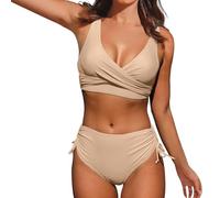 Bikini Set Red, Quick Dry Beach Wear, Triangle String Halter Women Bikini Set Swimwear High Waist Halter Neck Removable Soft Cups for Her Good Luck Gifts
