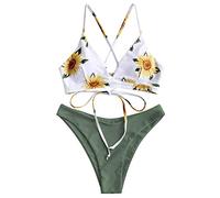 Bikini Set Shorts, High Waisted Swimming Costume for Women, Sexy Lace up Triangle Bikini Set Push up Bikini Top with Bikini Halter Neck Underwired Padded Bikini Gifts for Her Coronation Gifts Green