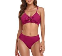 Bikini Set Shorts, V Neck Bathing Suit with Shorts, Underwired Padded Women Sexy Brazilian Bikini Set 2 Piece Spaghetti Strap Halterneck Bra Gifts for Her Try Before You Buy Hotpink