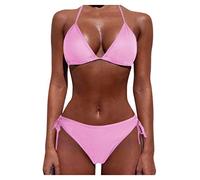 Bikini Set with Cover up Sale, Push Up Bikini Swimsuit, Low Waisted Strappy Women's Sexy Halter Bikini Set Tie Sides Thong Triangle Brazilian Bikini from Daughter Deal of The Day Pink