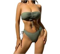 Bikini Set Womens 2 Piece Bandeau Swimwear Push Up Swimsuit Sexy Swimming Costume Low Waisted Bathing Suit Bikini Sets Ruched Sexy Bathing Suits Army Green