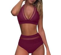 Bikini Set Y2k, Quick Dry Swimming Costume, Cut Out Bikini Set Push up Bikini Top with Bikini Halter Neck Underwired Padded Bikini for Her Cheap Wine
