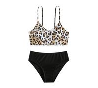 Bikini Sets for Girls Leopard Print Bikini Kids Bathing Suits 2 Piece Swimsuit Girls Swim Shorts (Black, 7-8 Years)