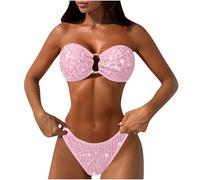 Bikini Sets for Older Ladies Sequin Sparkly Two Piece Swimsuit Beach Bathing Suit Push Up Triangle Bikinis Bra Warp Tops and Sexy Cheeky Thong Set Boyleg Tummy Control Swimming Costume Women S-L
