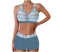 Bikini Sets for Older Women UK Two Piece Swimsuits Clearance,Ladies High Waisted Top Swimwear Tankini Bottoms Tummy Control Printed Swimming Costume Plus Size Bathing Suits Summer Beachwear S-5XL