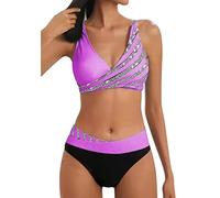 Bikini Sets for Older Women UK Two Piece Swimsuits High Waisted Top Swimwear Tankini Bottoms Tummy Control Printed Plus Size Bathing Suits Beachwear Womens One Piece Swimsuits A03 Purple M