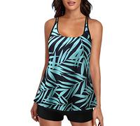 Bikini Sets For Women-Plus Size Tropical Print Cyan Wide Strap Top Swimsuits For Women Two Piece Bathing Suits Long Torso Tank Tops With Boyshorts (Light Blue, M)