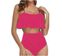 Bikini Sets for Women Ruffled Flounce Top with High Waisted Bottom Two Piece Swimsuit Tummy Control Swimming Costume Vintage Swimwear Bathing Suits Beachwear Holiday Clothes