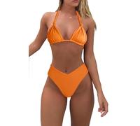 Bikini Sets for Women Sexy Halter Triangle String Bikini Cheeky V Cut High Waisted Thong Swimsuits 2 Piece, Orange, XL