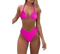 Bikini Sets for Women Sexy Halter Triangle String Bikini Cheeky V Cut High Waisted Thong Swimsuits 2 Piece, Rose, Large