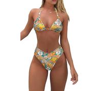 Bikini Sets for Women Sexy Halter Triangle String Bikini Cheeky V Cut High Waisted Thong Swimsuits 2 Piece, Light Green Floral, Large