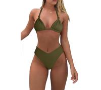 Bikini Sets for Women Sexy Halter Triangle String Bikini Cheeky V Cut High Waisted Thong Swimsuits 2 Piece, Army Green, Large