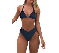 Bikini Sets for Women Sexy Halter Triangle String Bikini Cheeky V Cut High Waisted Thong Swimsuits 2 Piece, Black, XL