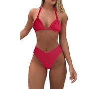 Bikini Sets for Women Sexy Halter Triangle String Bikini Cheeky V Cut High Waisted Thong Swimsuits 2 Piece, Red, XL