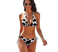Bikini Sets for Women Two Piece Bathing Suits Sexy Halter Padded Bikini Swimsuits Side Tie Thong Bottom, Cow Print, XXL