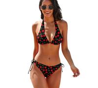 Bikini Sets for Women Two Piece Bathing Suits Sexy Halter Padded Bikini Swimsuits Side Tie Thong Bottom, Cherrys, XL