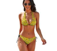 Bikini Sets for Women Two Piece Bathing Suits Sexy Halter Padded Bikini Swimsuits Side Tie Thong Bottom, Rubber Ducks, Large