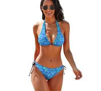 Bikini Sets for Women Two Piece Bathing Suits Sexy Halter Padded Bikini Swimsuits Side Tie Thong Bottom, Mermaid, Medium