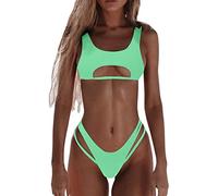 Bikini Sets For Women Uk 2026 Women'S Bandeau Bandage Bikini Set Womens Sexy 2Pcs Bikinis Set Scoop Neck Cutout Swimsuit High Cut Solid Beachwear Push Up Brazilian Beachwear Swimsuit Tow Piece