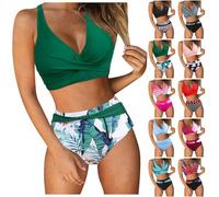 Bikini Sets for Women UK High Waist Padded,Womens Bikini Sets Tummy Control,Retro Front Twist Adjustable Sexy Swimsuits,Ladies Comfortable Quick-Dry Swimming Costume with V-Neck