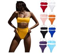 Bikini Sets for Women Uk High Waisted Today's Deals, 2 PCS Padded Bathing Suits Swimsuits Quick Dry Push up Womens Swimming Costume Sexy Bikini Top with Bottom Solid Color Two Piece Beachwear 2024 New