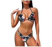 Bikini Sets for Women UK Sale Clearance,Sexy Hawaiian Leaves Bikini Set Halter Two Piece Swimsuits Swim Briefs Beach Strappy Bathing Suits Tummy Control Swimwear Swimming Costumes Ladies
